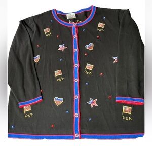 Quacker Factory Womens Cardigan Sweater Plus Sz 3X  America Stars Patriotic